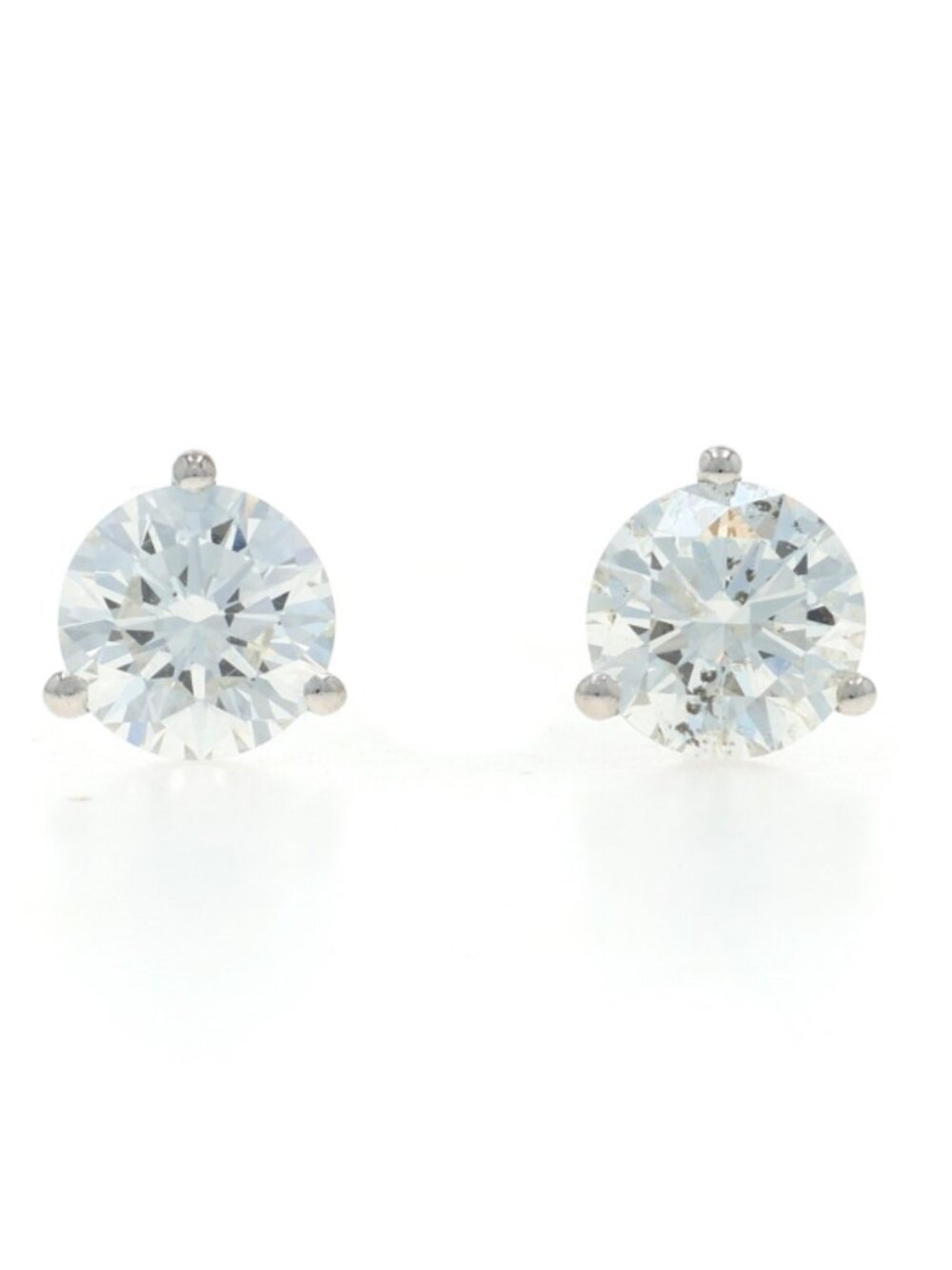 White Gold Diamond Stud Earrings - 18k Round Brilliant 2.41ctw GIA Pierced